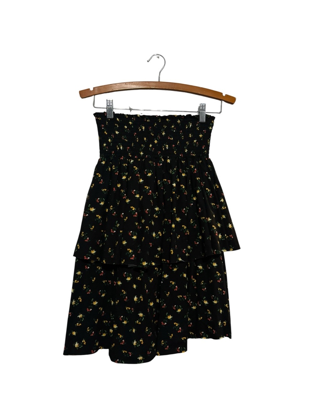 Current Black Floral Tiered Smocked Waist Skirt Women's Medium